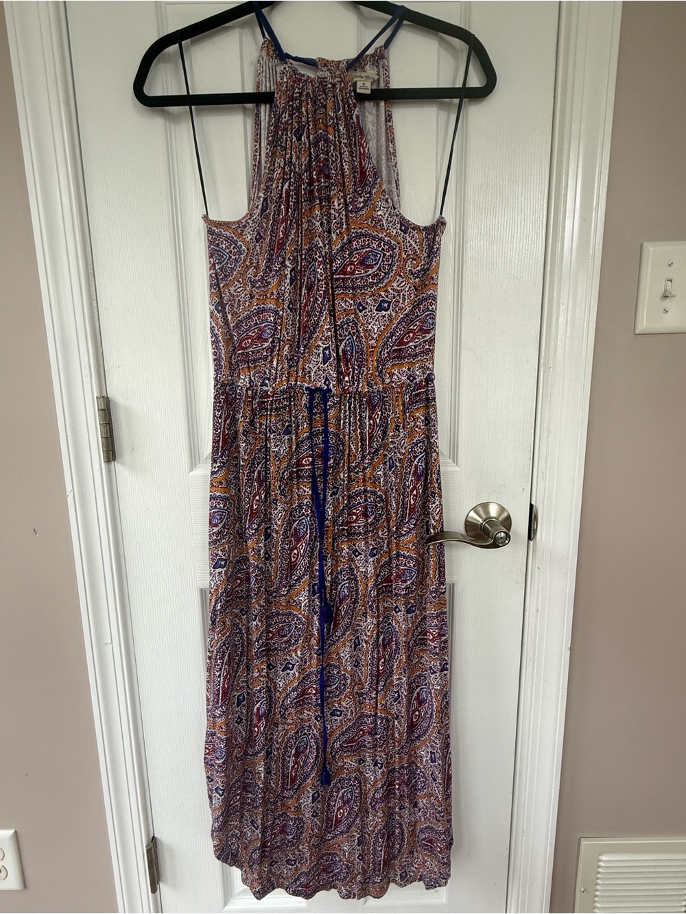 Lucky Brand Paisley Halter Maxi Dress in Blue and Rust